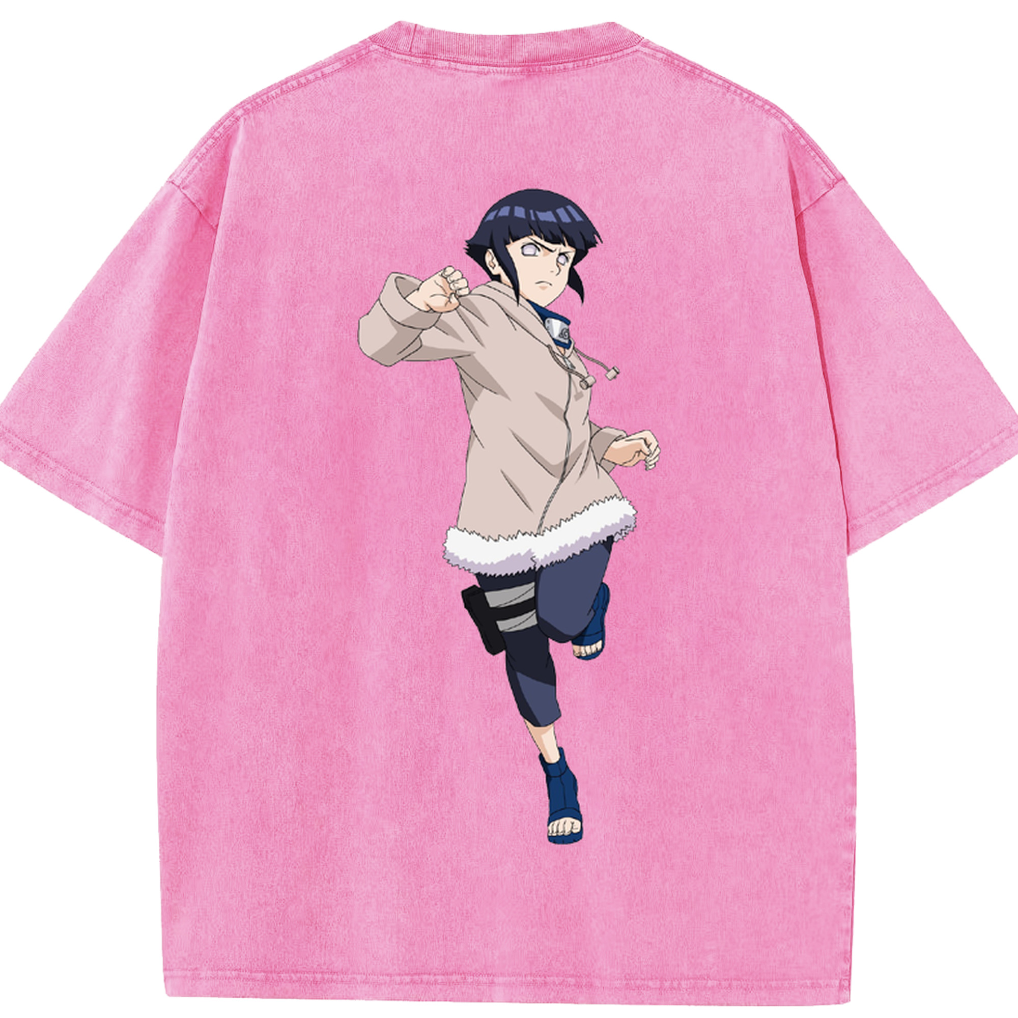 （画像用） NARUTO -ナルト- 日向ヒナタ Hyūga Hinata 綿100% ヴィンテージ風 半袖Tシャツ（背面プリント）
